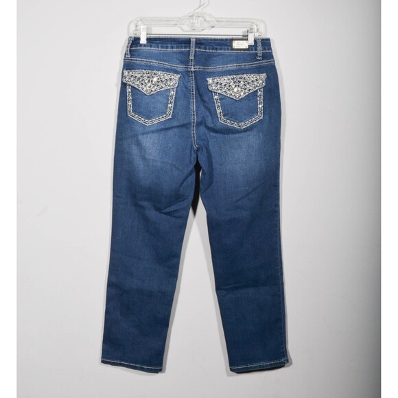 Earl Jean Embellished Rhinestone Pockets Medium Wash Stretch Straight Jeans Sz 8 - Picture 3 of 3
